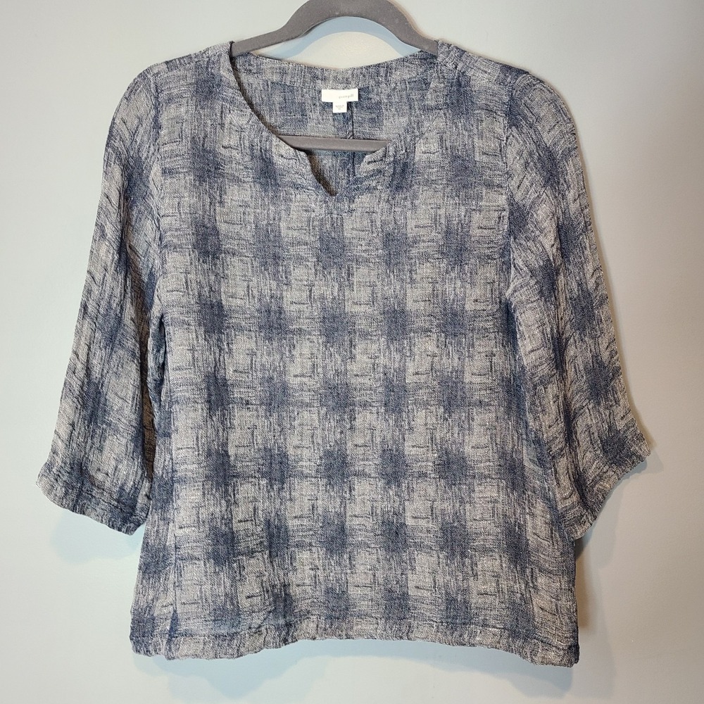 Pure Jill Womens Size XL Blue Top Woven Linen Blend Flowy Coastal Lagenlook Boho